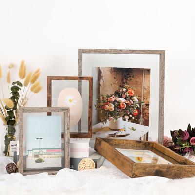 China HOFINE Fashionable Wholesale Transparent Double Sided Glass Picture Decorative Frame Wooden Floating Art Picture Frame for sale