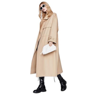 China Breathable In Stock Winter Elegant Women Brown Tie Waist Long Woolen Coat for sale