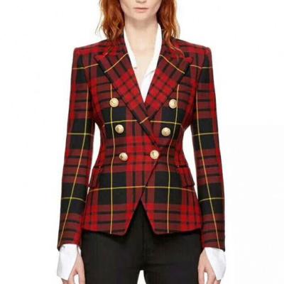 China 2021 New Design Breathable High Quality Red Plaid Women's Vintage Double Breasted Blazer Coat For Women for sale