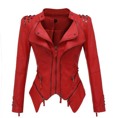 China 2021 NEW design waterproof luxury genuine leather jackets coats with rivets and zippers for woman for sale