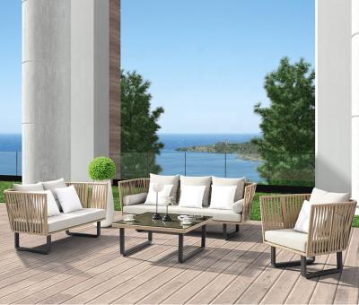 China Modern European style modern rope garden sofa set with cushion rattan furniture Hotel resort outdoor furniture patio outdoor sofa for sale