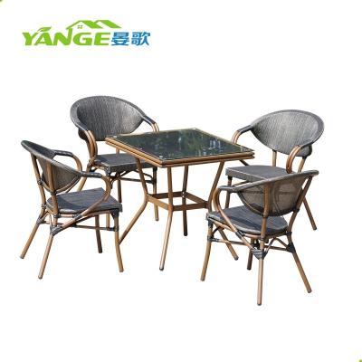 China Modern Garden bistro set dining table and chairs french style mesh chair outdoor furniture for sale