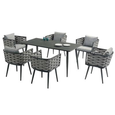 China Modern Hot Sell aluminum rope Patio cafe garden dining set table and Chairs Set Restaurant Club tables and chairs outdoor furniture for sale