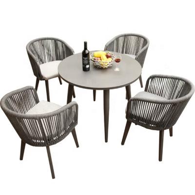 China Modern Aluminum Rope Cafe Outdoor Dining Table Set Foshan Outdoor Furniture Garden Set Patio Furniture Furniture Set for sale