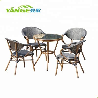 China Outdoor weather furniture 5pcs paito furniture teslin mesh table and chair set for sale