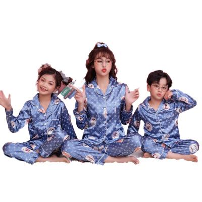 China Satin summer parent-child QUICK DRY pajamas, silk long sleeves, children's silk pajamas for sale