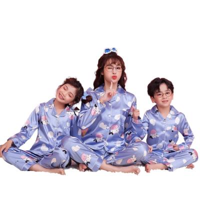 China QUICK DRY parent-child wholesale silk pajamas summer short sleeves children's satin pajamas for boys and girls for sale