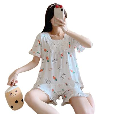 China QUICK DRY new style summer equipment 2 cartoon style mine silk short sleeve women's pajamas for sale