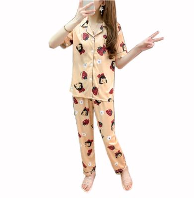 China Cartoon Ice Silk Short Sleeve Women's Breathable Pajamas Suit With High Quality And Low Price for sale