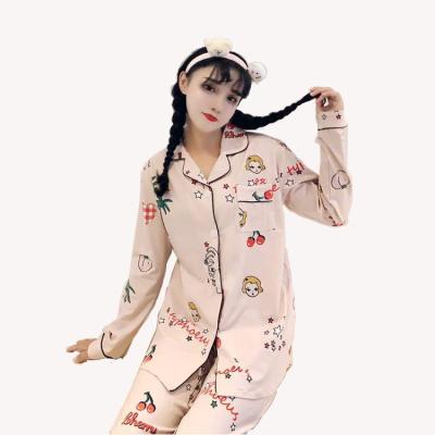 China QUICK DRY Professional Customized Spring and Autumn Cartoon Ice Cream Long Sleeve Pajamas Silk Suit for sale