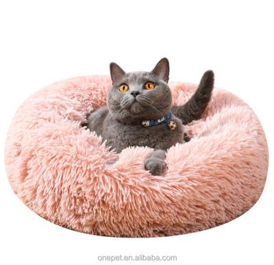 China Super Cozy Pet Stocked Faux Fur Around Circle Medium Large Round Bed Donut Dog Bed Round Dog Bed for sale