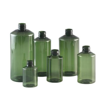 China Non Spill Custom Round 30ml 60ml 50ml 100ml 120ml 150ml Green Plastic Pet Cosmetic Bottle With Spray Dispenser Pump Manufacturers Supplier for sale