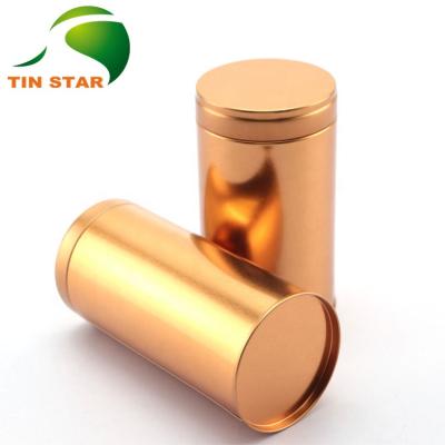 China Wholesale Custom Cylinder Metal Gold Tea Canister Can Packaging Tea Tin Box for sale