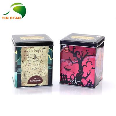 China Chocolate Wholesale Customized Glossy Lamination Metal Packaging Square Shape Chocolate Tin Box for sale