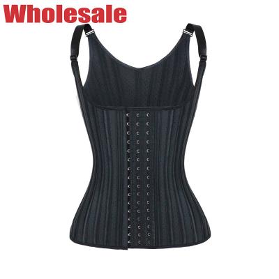 China Breathable Hollow Waist Trainer Vest Black With Adjustable Strap 25 Steel Bones MH1879 for sale