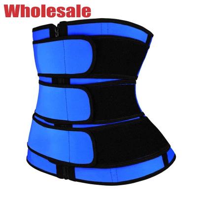 China YKK Zipper 3 Belts Waist Trainer Blue Plus Size Waist Trainer For Lower Belly for sale