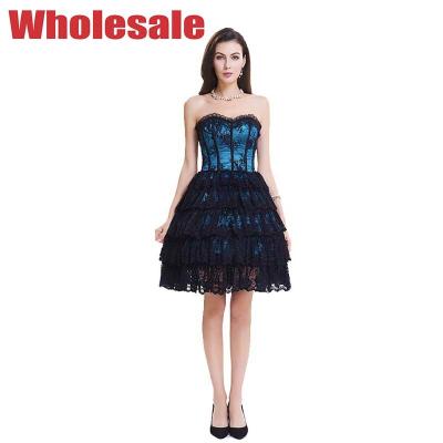 China Bustier azul marino del cordón y vestido deshuesado de acero del corsé del tamaño extra grande del corsé en venta