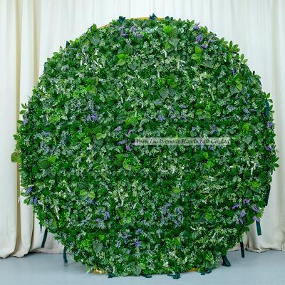 China LFB1724 Green Silk Panel Artificial Round Grass Wall Flower Arch Backdrop For Event Birthday Party Decoration for sale