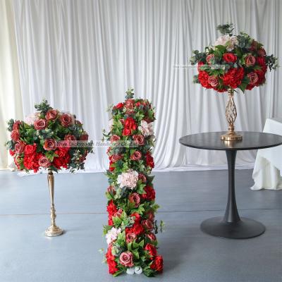 China Handmade Customized Red Rose Wedding Flower Arrangement Set In Events Decoration LFB1687 Luckygoods With Green Leaf for sale