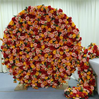 China Round Wedding Party Decoration LFB1693 Wedding Anniversary Orange Rose Silk Flower Backdrop For Wedding Stage Decoration for sale