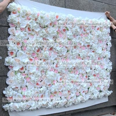 China Artificial Flower Wall Backdrop LFB637 Luckygoods Champagne And Pale Roses Wrap Artificial Fake Flower Wall Backdrop for sale