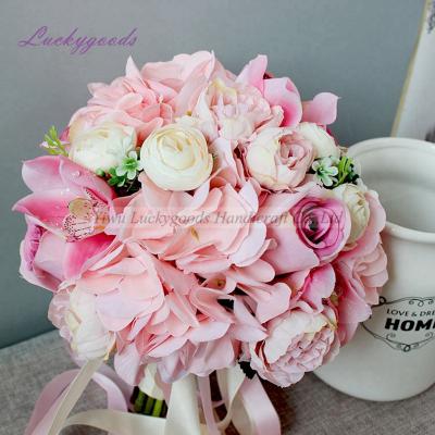 China LBT051wedding bouquet wholesale silk rose orchid flower pale roses bridal bouquet for sale