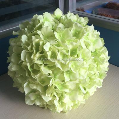 China Wedding Artificial Silk Light Green Flower Decoration Hydrangea Kiss Ball For Sale for sale