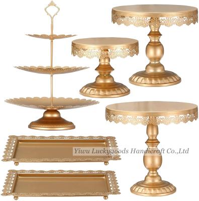 China DGJ210624-4 Sustainable Set 6 Piece Metal Cake Stands Gold Cupcake Holders Candy Display Dish Serving Tower For Wedding Party Decoration for sale