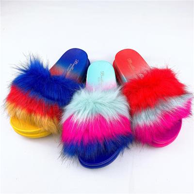 China Fox Fur Slippers 2021 Winter Women's Warm Fox Fur Home Slippers Wholesale Cheap For Female Sandals for sale