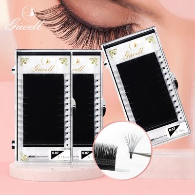 China GIWELL Natural Hand Made Mink Fiber Lash Extensions 25mm Long Easy Fan With Custom Packing for sale