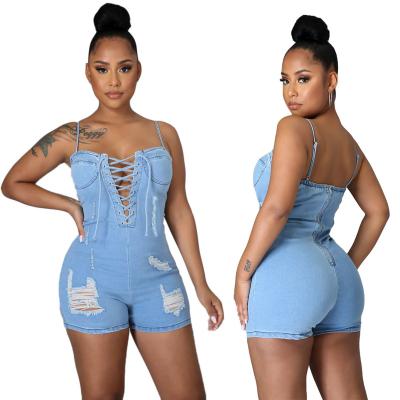 China QUICK DRY Sexy Strapless Backless Overalls Women Shorts Jeans One Piece Pants for sale