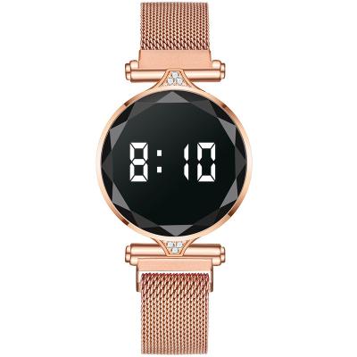 China Luxury Unisex Digital Magnet Watches For Women Rose Gold Stainless Steel Dress LED Quartz Wrist Watch Relogio Feminino Female Drop for sale