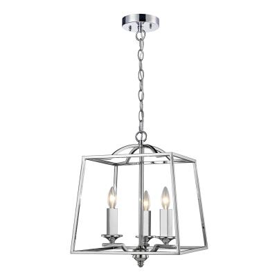 China Factory Price Modern American Geometric Metal Cage Lantern Chrome Design Chandelier Candles for sale