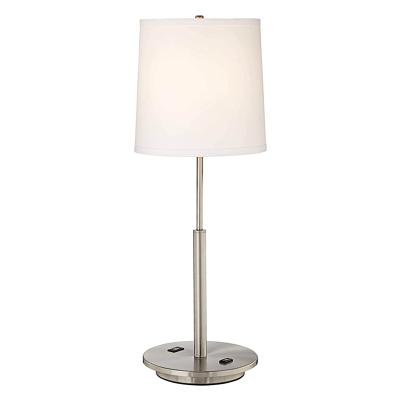 China Modern Guest Room Fabric Shade Hotel Night Light Table Lamp With USB Port And Outlet for sale