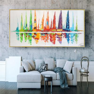 China Customized Size Accepted Modern Hand-painted Seascape Wall Art for Living Room Office Decor featuring Sailing Boats Abstract Oil Painting for sale