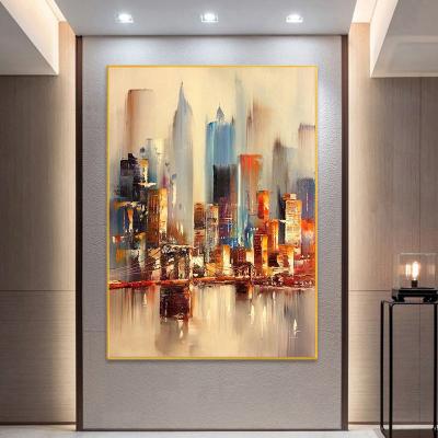 China Home Decor Canvas Frame Hand Painted Wall Art Modern City Landscape Artwork Canvas Oil Paintings Abstract for sale