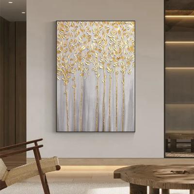 China Modern Decoration Salon Posters On The Wall Pure Hand Drawn Abstract Oil Painting On Canvas Gold Foil Picture Medium Oil for sale