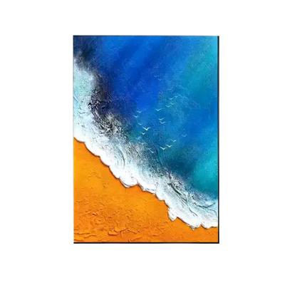 China Relief Art Wall Decoration Hanging Painting 3d Craft Colored Painting Beach Landscape Painted Oil Painting For Home Decor for sale