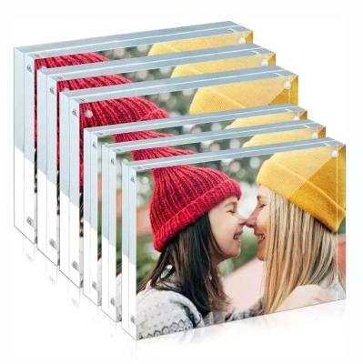 China Floating Acrylic Picture Frames See Through Magnetic Block Photo Frame Customized Size for sale