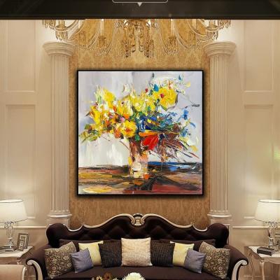 China Abstract Impression Hand Painted Oil Painting 6 Color Print Flower Canvas Wall Art Painting for sale