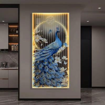 China High End Led Wall Decorative Glass Wall Art Animal Artwork Crystal Porcelain Painting for sale