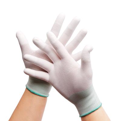 China Household Duties Hand Protection Palm PU Coating White Garden Gloves Work Safety Thin Cheap Flexible Anti-Static Anti-Slip Breathable for sale