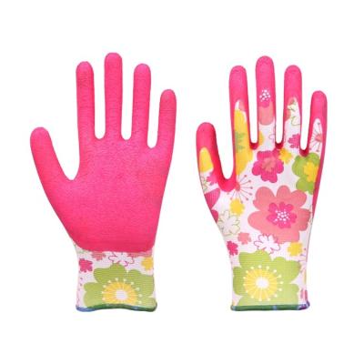 China Colorful General Purpose Polyester Coating PU Palm Coated Gloves For Women Ladies PU Dipped Rubber Coated Gardening Gloves for sale