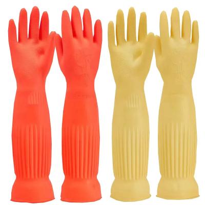 China Household Duties Lengthened Rubber Waterproof Laundry Flocking Waterproof Gloves for sale