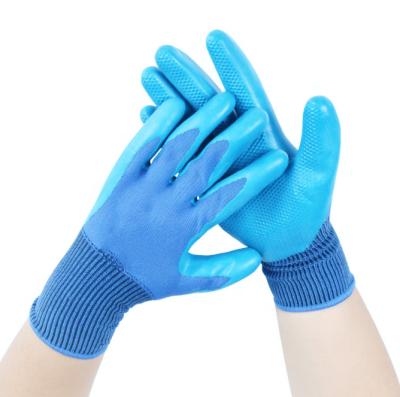 China Safety Work Comfortable Blue Dipped Gloves Hand Safety Breathable Working Gloves Anti Slip Rubber Wear Resistant Oil Proof Work Gloves for sale