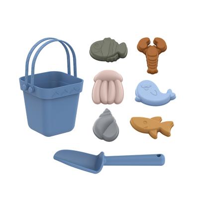 China 100% Eco-Friendly Custom Soft Toys Set, 8pcs Eco-Friendly Summer Silicone Beach Baby Sand Toy Include Square Bucket Shovel Animal Model For Kids for sale