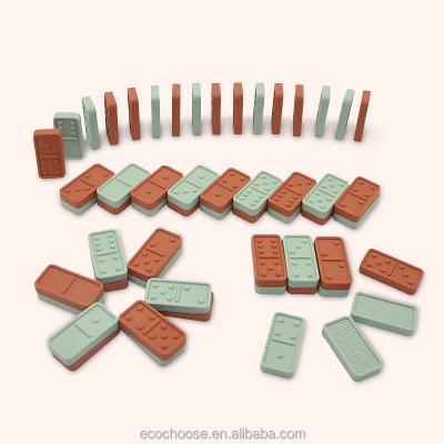 China Bpa Wholesale Professional Custom Made Domino Building Blocks Toys Eco-friendly Material Silicone Free Educational Dominoes Set For Kids for sale