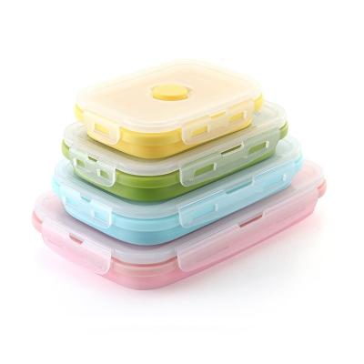 China Viable 4 Pieces Set Rectangle Tiffin Compartment Silicone Bento Lunch Box Food Storage Custom Eco Friendly Home Collapsible Container for sale