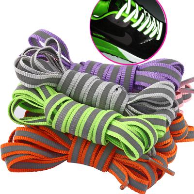 China Reflective Shoe Laces 8mm Wide Flat [8] Polyester Colorful Yarns 6 Colors Reflective Shoeslaces 8mm Width for sale