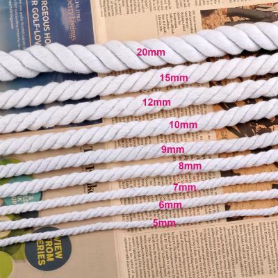 China [16]Wholesale Viable 3 Strand Twisted Cotton Rope Bleached Rope Cotton Twine 5mm 7-8-12-20mm White Macrame Ropes Customized for sale